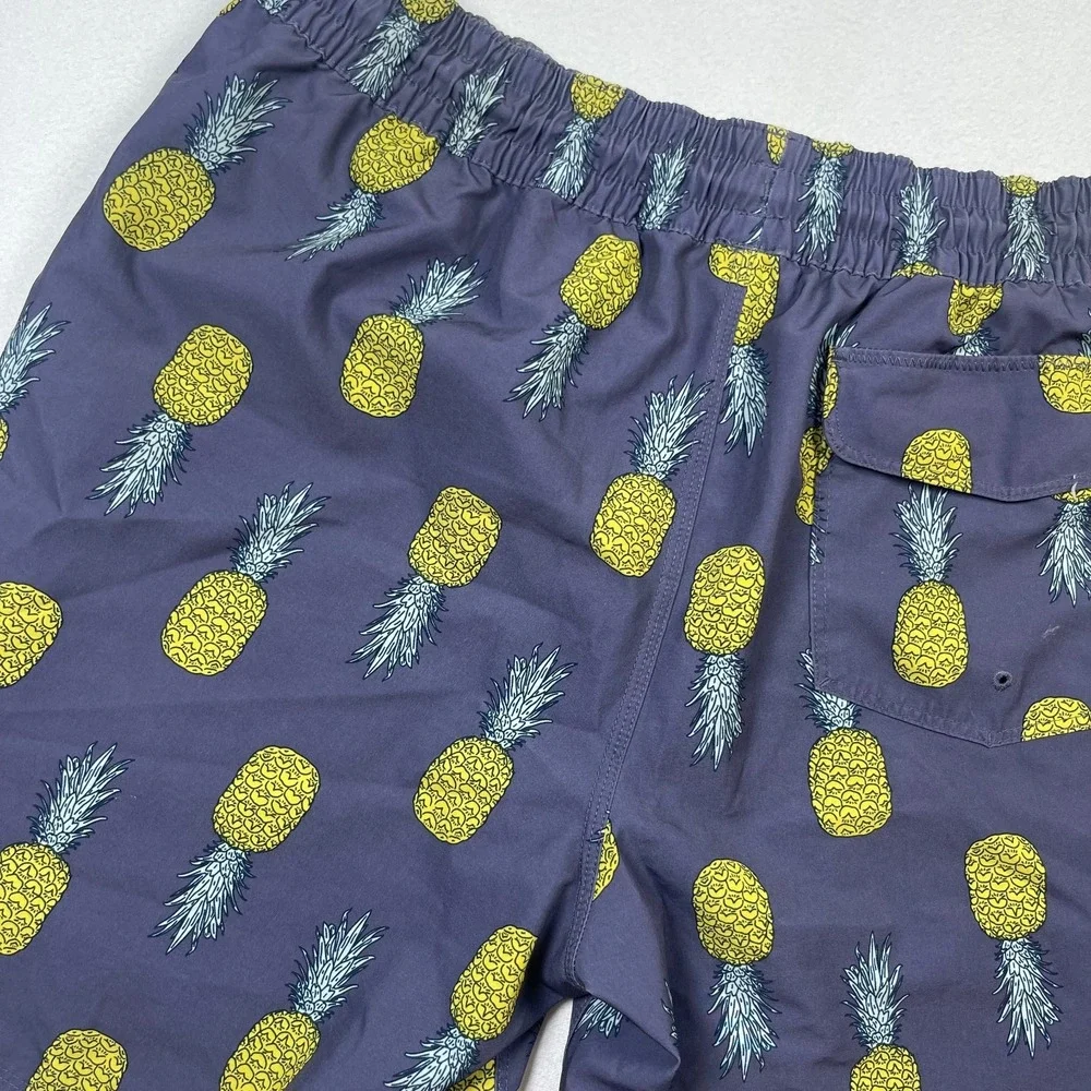 Hurley Swim Shorts Men's Large Gray Pineapple Print Nylon‎ Stretch Drawstring